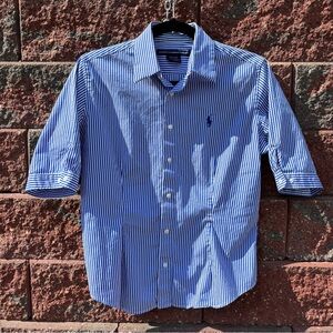Ralph Lauren Blue and White Striped Button Down Shirt
